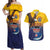 American Samoa Fautasi Couples Matching Off Shoulder Maxi Dress and Hawaiian Shirt Bald Eage and Sailfish with Kakau Motifs - Polynesian Pride