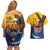 American Samoa Fautasi Couples Matching Off Shoulder Short Dress and Hawaiian Shirt Bald Eage and Sailfish with Kakau Motifs - Polynesian Pride