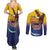 American Samoa Fautasi Couples Matching Summer Maxi Dress and Long Sleeve Button Shirt Bald Eage and Sailfish with Kakau Motifs - Polynesian Pride