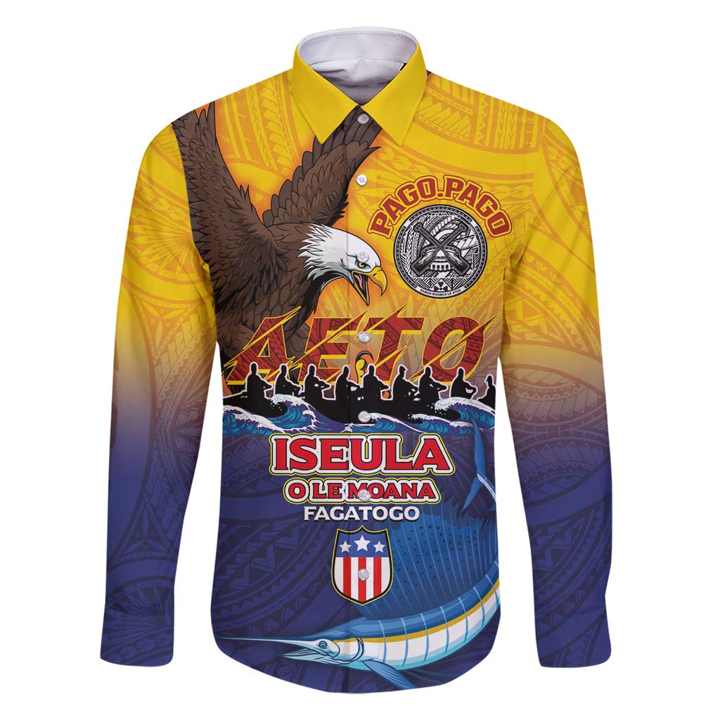 American Samoa Fautasi Family Matching Long Sleeve Bodycon Dress and Hawaiian Shirt Bald Eage and Sailfish with Kakau Motifs - Polynesian Pride