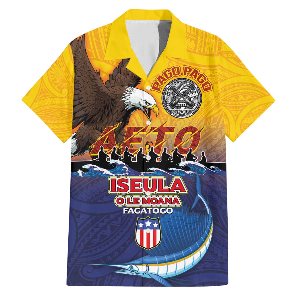 American Samoa Fautasi Family Matching Mermaid Dress and Hawaiian Shirt Bald Eage and Sailfish with Kakau Motifs - Polynesian Pride