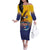 American Samoa Fautasi Family Matching Off The Shoulder Long Sleeve Dress and Hawaiian Shirt Bald Eage and Sailfish with Kakau Motifs - Polynesian Pride