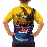 American Samoa Fautasi Family Matching Off Shoulder Maxi Dress and Hawaiian Shirt Bald Eage and Sailfish with Kakau Motifs - Polynesian Pride