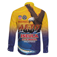 American Samoa Fautasi Family Matching Off Shoulder Maxi Dress and Hawaiian Shirt Bald Eage and Sailfish with Kakau Motifs - Polynesian Pride