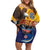 American Samoa Fautasi Family Matching Off Shoulder Short Dress and Hawaiian Shirt Bald Eage and Sailfish with Kakau Motifs - Polynesian Pride
