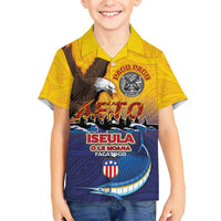 American Samoa Fautasi Family Matching Short Sleeve Bodycon Dress and Hawaiian Shirt Bald Eage and Sailfish with Kakau Motifs - Polynesian Pride