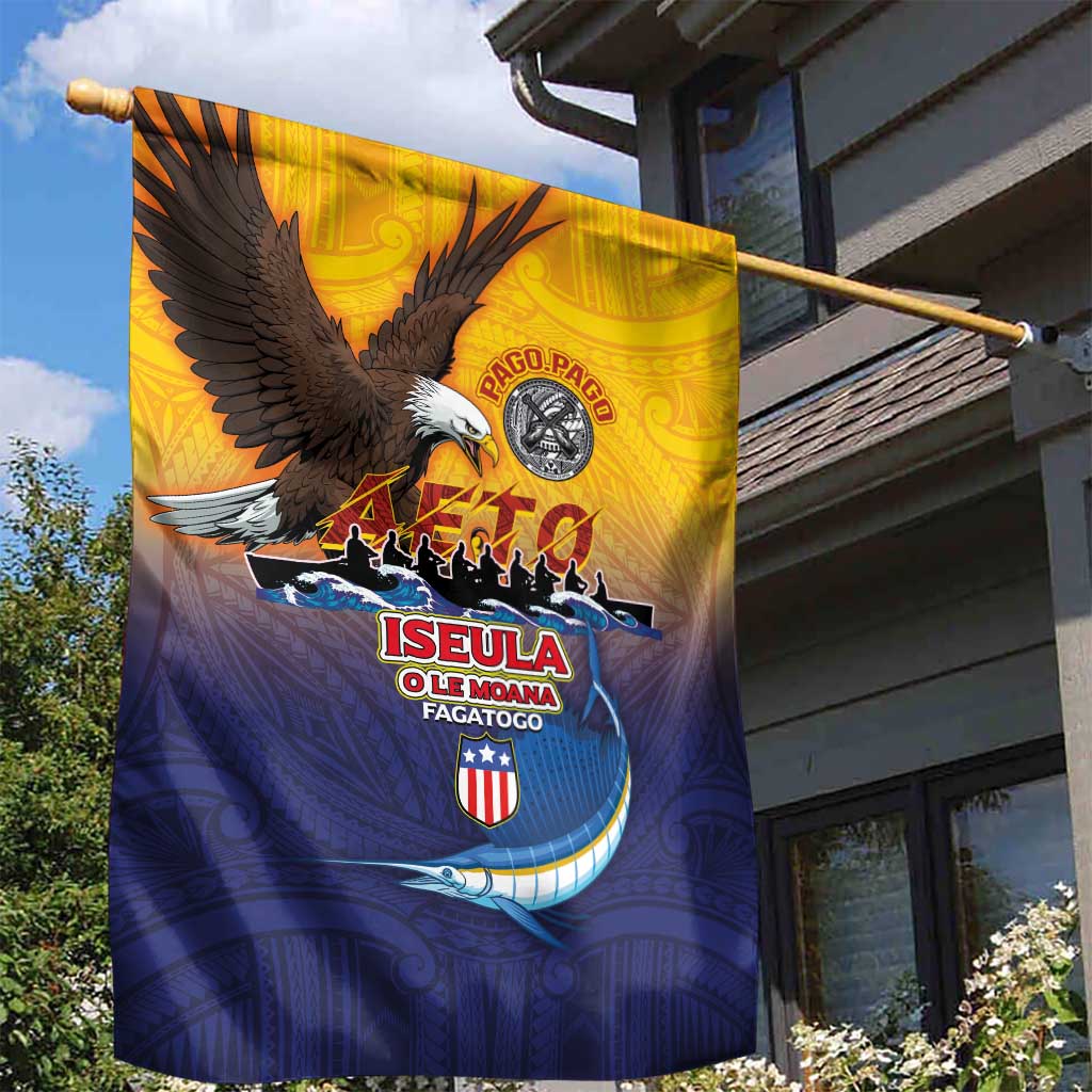American Samoa Fautasi Garden Flag Bald Eage and Sailfish with Kakau Motifs - Polynesian Pride