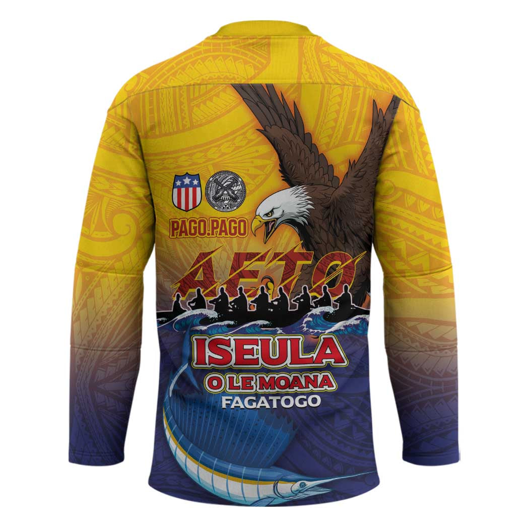 American Samoa Fautasi Hockey Jersey Bald Eage and Sailfish with Kakau Motifs - Polynesian Pride