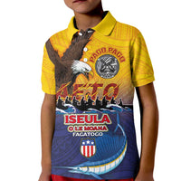 American Samoa Fautasi Kid Polo Shirt Bald Eage and Sailfish with Kakau Motifs - Polynesian Pride