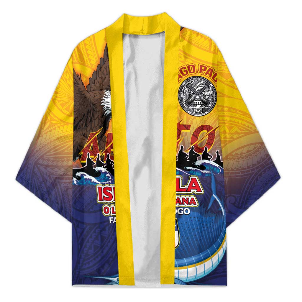 American Samoa Fautasi Kimono Bald Eage and Sailfish with Kakau Motifs - Polynesian Pride