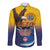 American Samoa Fautasi Long Sleeve Button Shirt Bald Eage and Sailfish with Kakau Motifs - Polynesian Pride