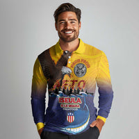 American Samoa Fautasi Long Sleeve Polo Shirt Bald Eage and Sailfish with Kakau Motifs - Polynesian Pride