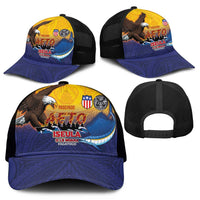American Samoa Fautasi Mesh Trucker Cap Bald Eage and Sailfish with Kakau Motifs - Polynesian Pride