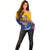 American Samoa Fautasi Off Shoulder Sweater Bald Eage and Sailfish with Kakau Motifs - Polynesian Pride