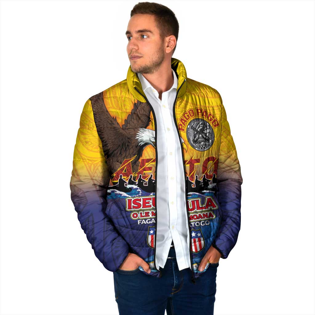 American Samoa Fautasi Padded Jacket Bald Eage and Sailfish with Kakau Motifs - Polynesian Pride