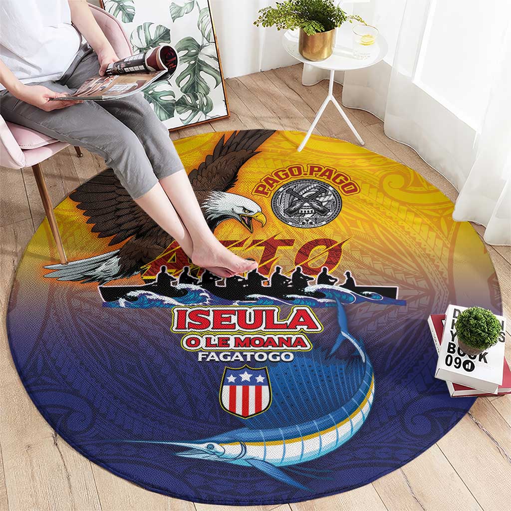 American Samoa Fautasi Round Carpet Bald Eage and Sailfish with Kakau Motifs - Polynesian Pride