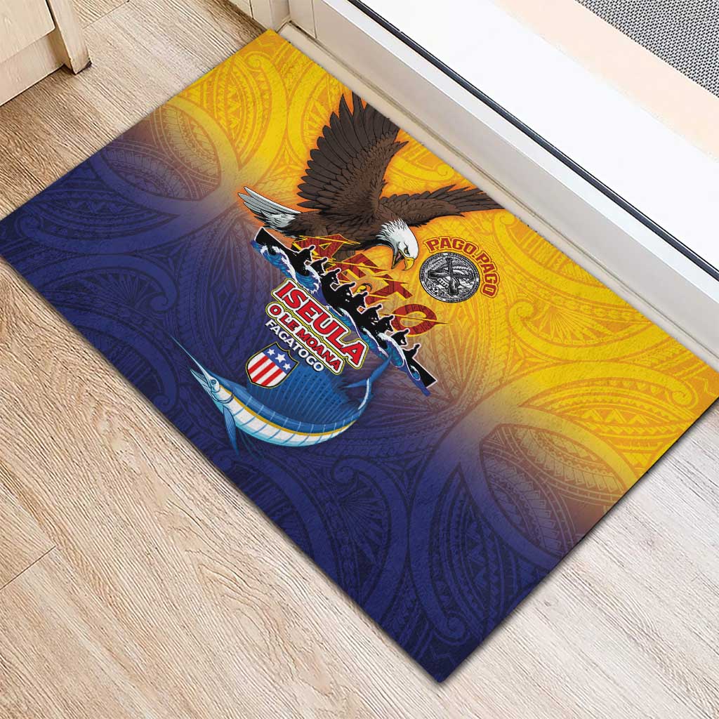 American Samoa Fautasi Rubber Doormat Bald Eage and Sailfish with Kakau Motifs - Polynesian Pride