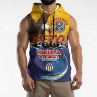 American Samoa Fautasi Sleeveless Hoodie Bald Eage and Sailfish with Kakau Motifs - Polynesian Pride