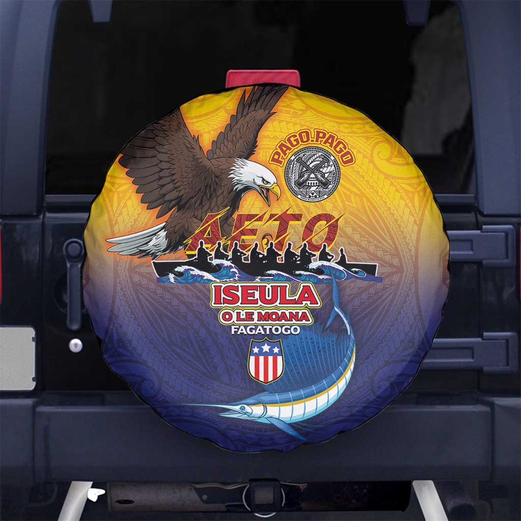 American Samoa Fautasi Spare Tire Cover Bald Eage and Sailfish with Kakau Motifs - Polynesian Pride