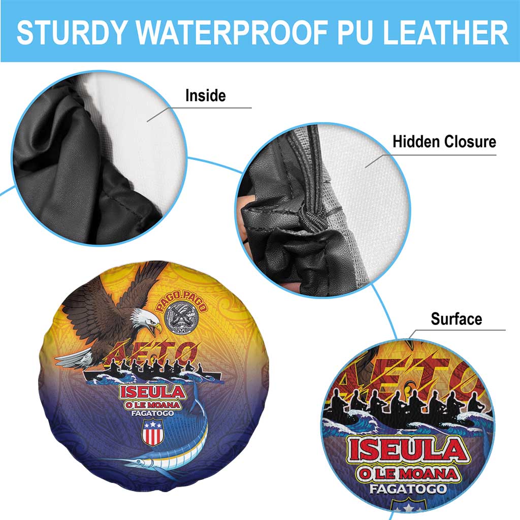 American Samoa Fautasi Spare Tire Cover Bald Eage and Sailfish with Kakau Motifs - Polynesian Pride