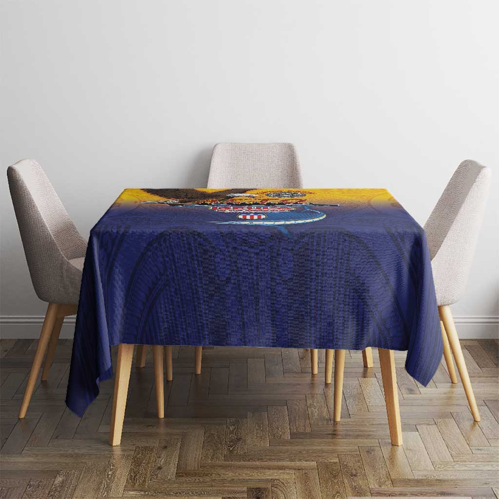 American Samoa Fautasi Tablecloth Bald Eage and Sailfish with Kakau Motifs - Polynesian Pride
