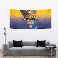 American Samoa Fautasi Tapestry Bald Eage and Sailfish with Kakau Motifs - Polynesian Pride