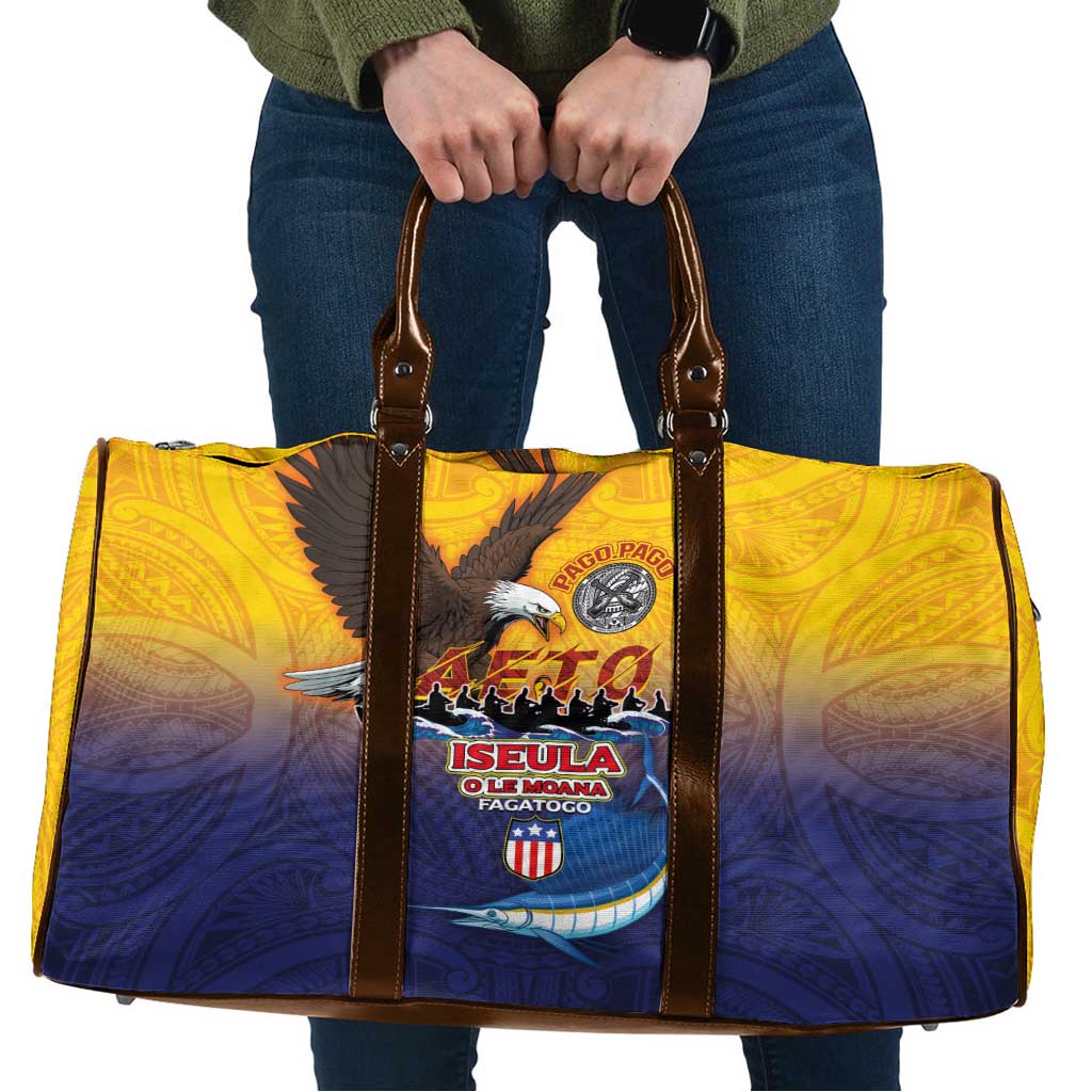 American Samoa Fautasi Travel Bag Bald Eage and Sailfish with Kakau Motifs - Polynesian Pride