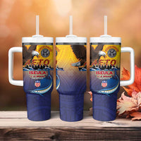 American Samoa Fautasi Tumbler With Handle Bald Eage and Sailfish with Kakau Motifs - Polynesian Pride