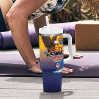 American Samoa Fautasi Tumbler With Handle Bald Eage and Sailfish with Kakau Motifs - Polynesian Pride