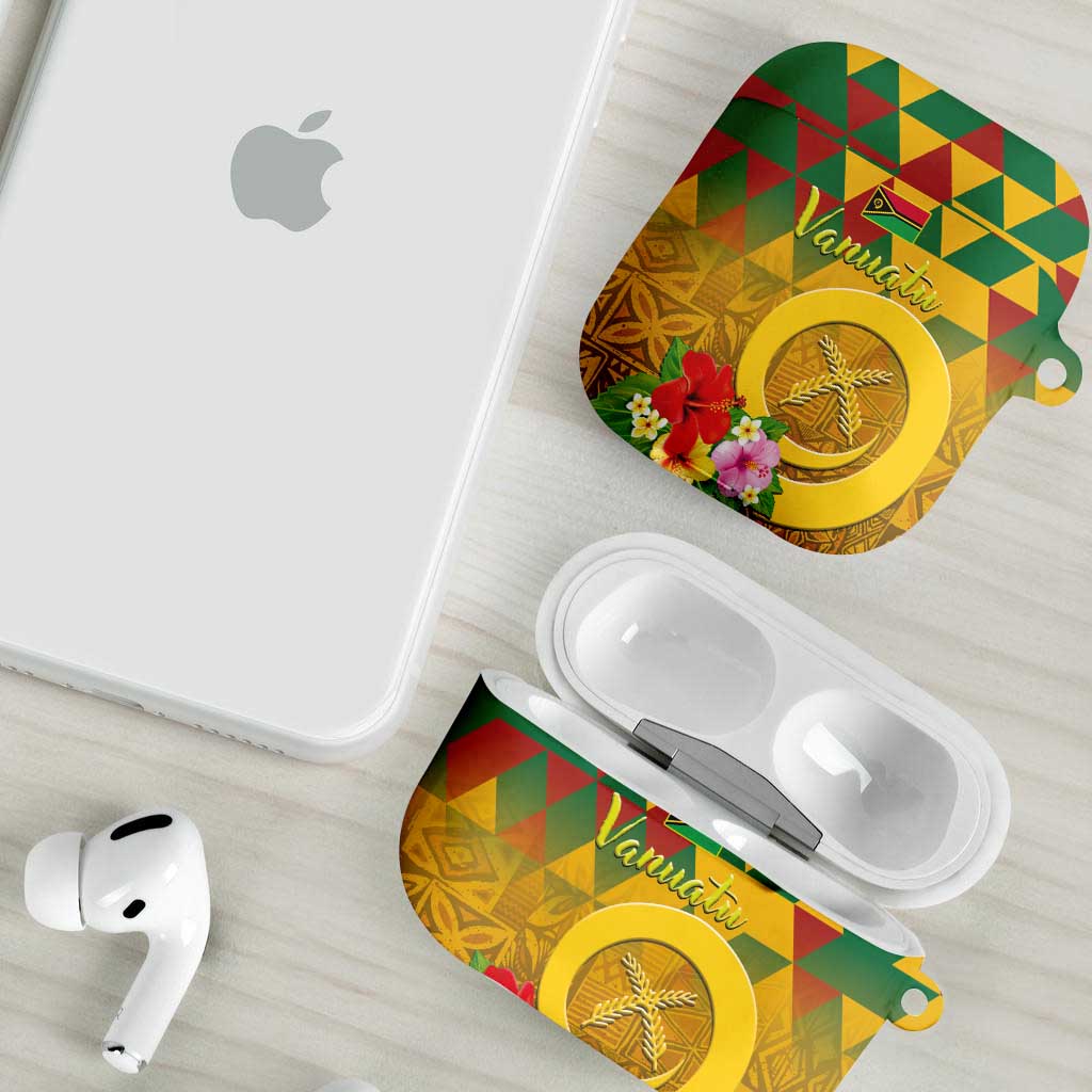 Melanesian Vanuatu AirPods Case With Tapa Tribal Pattern and Triangle Geometric Tricolor - Polynesian Pride