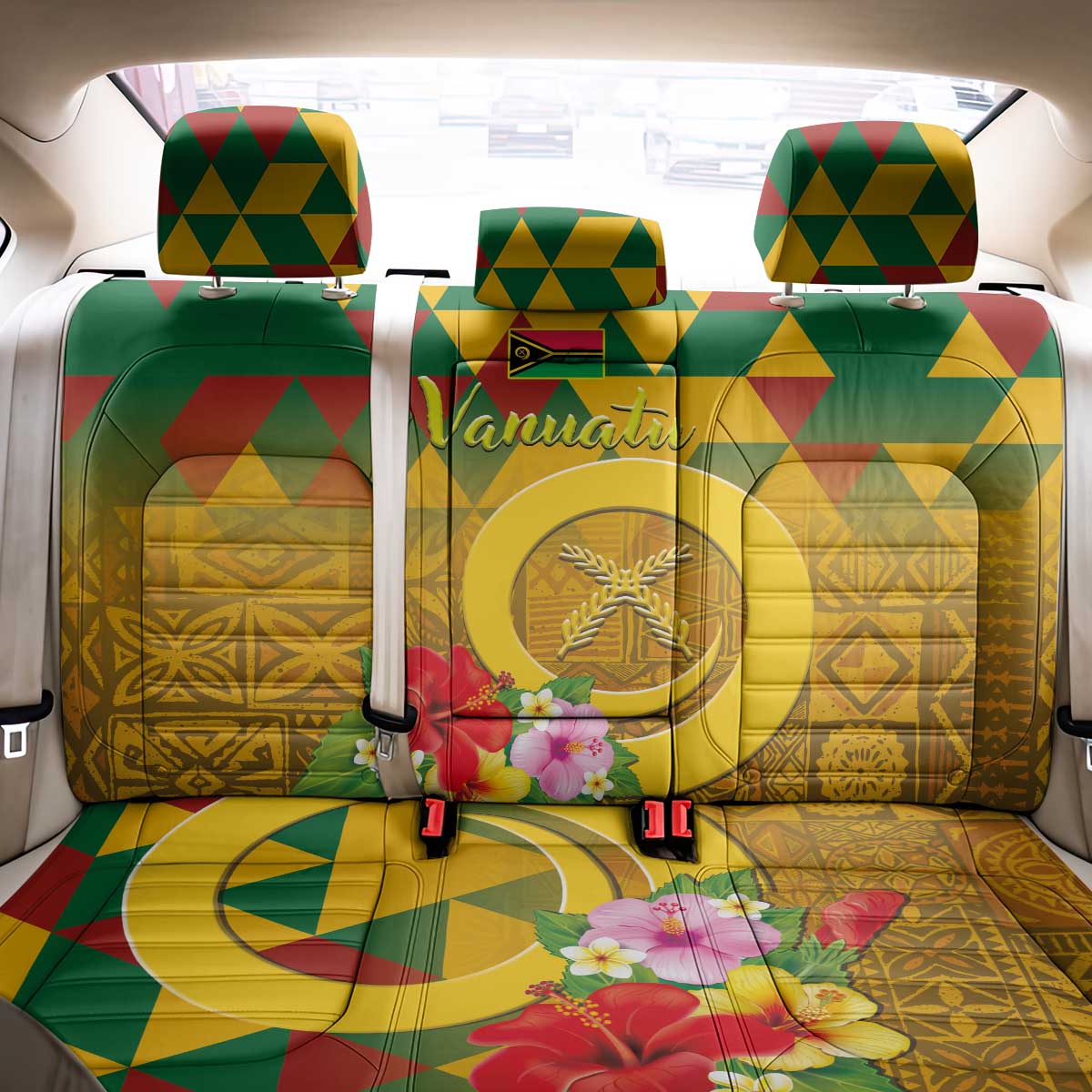 Melanesian Vanuatu Back Car Seat Cover With Tapa Tribal Pattern and Triangle Geometric Tricolor - Polynesian Pride