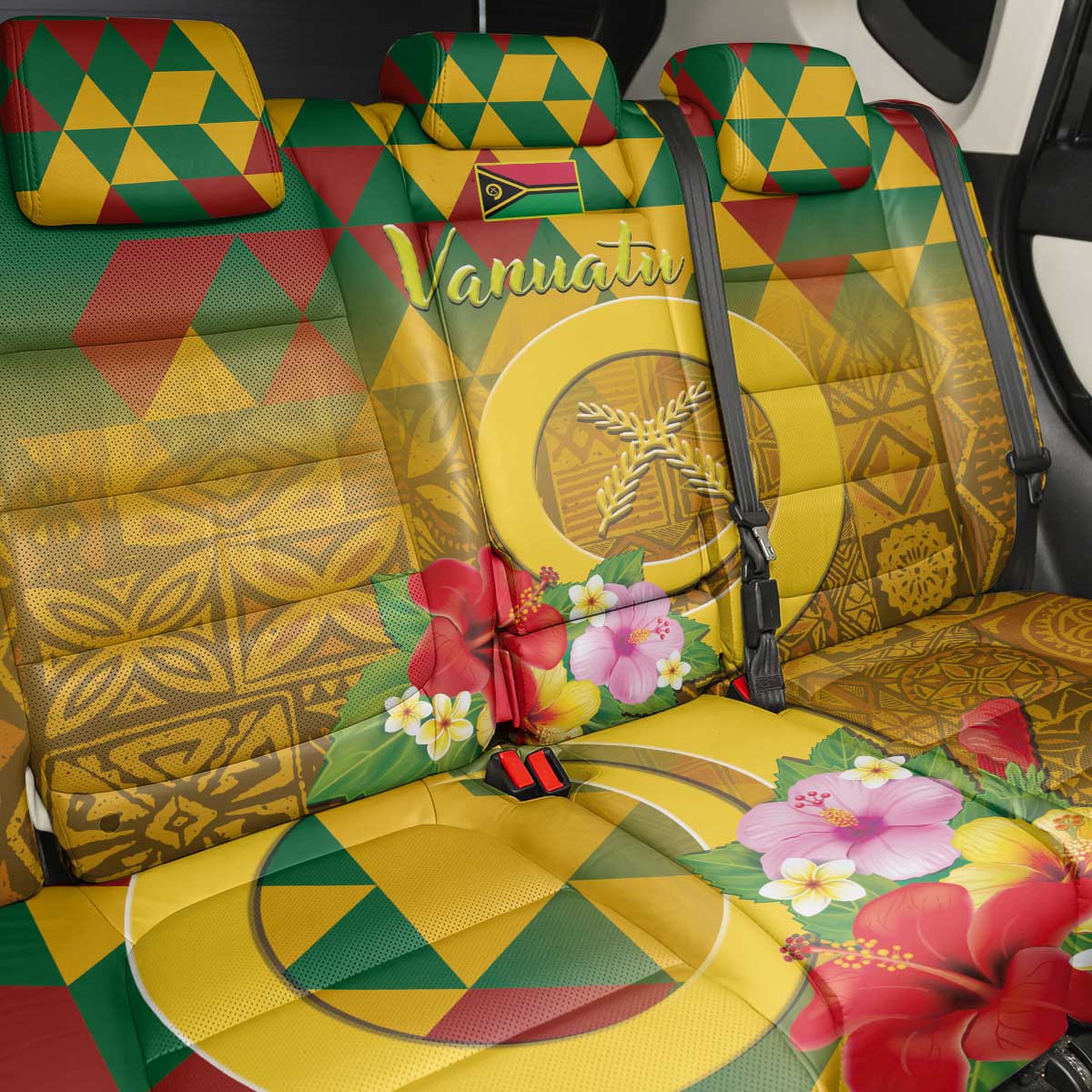Melanesian Vanuatu Back Car Seat Cover With Tapa Tribal Pattern and Triangle Geometric Tricolor - Polynesian Pride