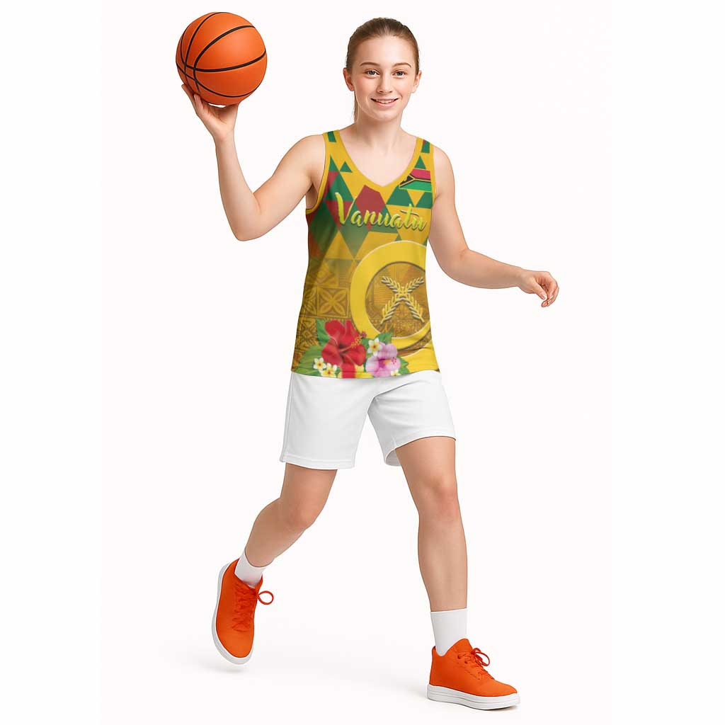 Melanesian Vanuatu Basketball Jersey With Tapa Tribal Pattern and Triangle Geometric Tricolor - Polynesian Pride
