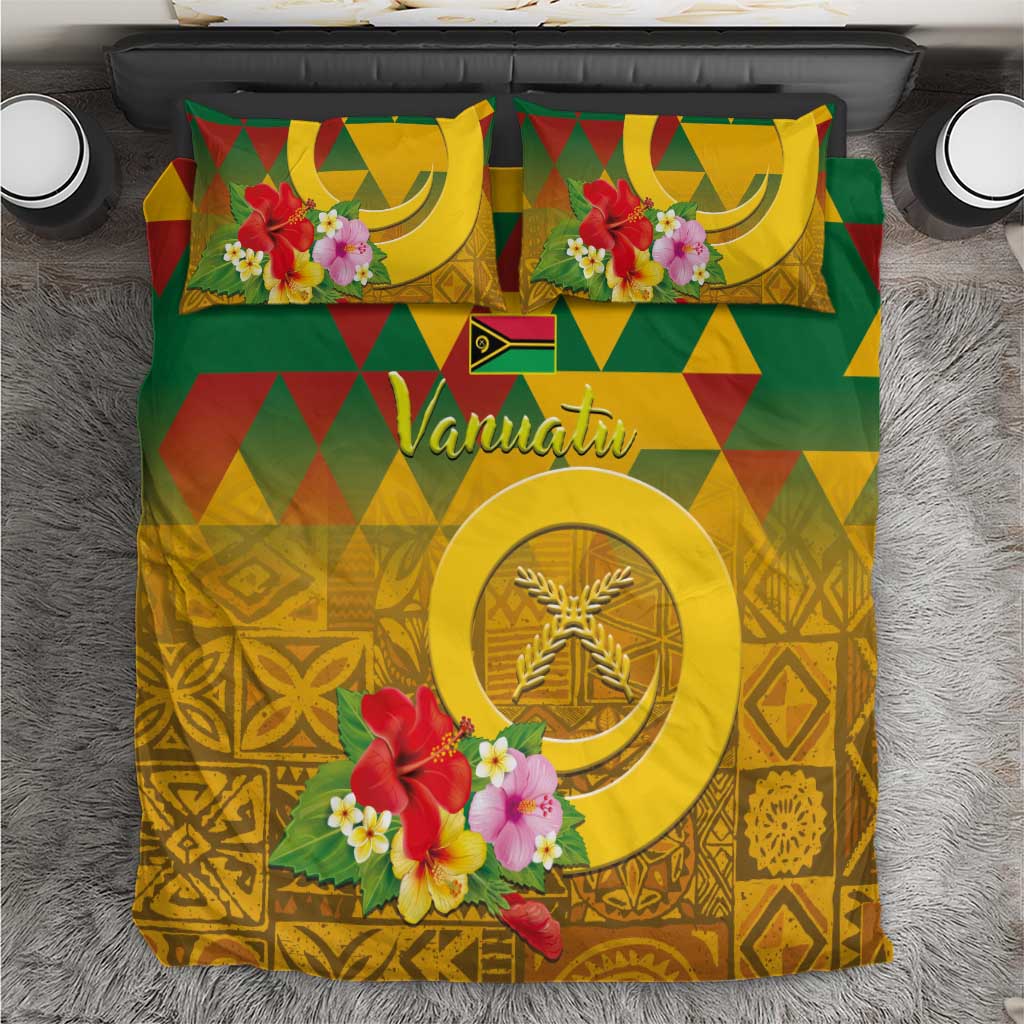 Melanesian Vanuatu Bedding Set With Tapa Tribal Pattern and Triangle Geometric Tricolor - Polynesian Pride