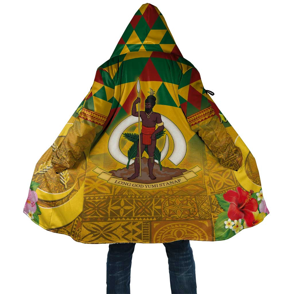 Melanesian Vanuatu Cloak With Tapa Tribal Pattern and Triangle Geometric Tricolor - Polynesian Pride