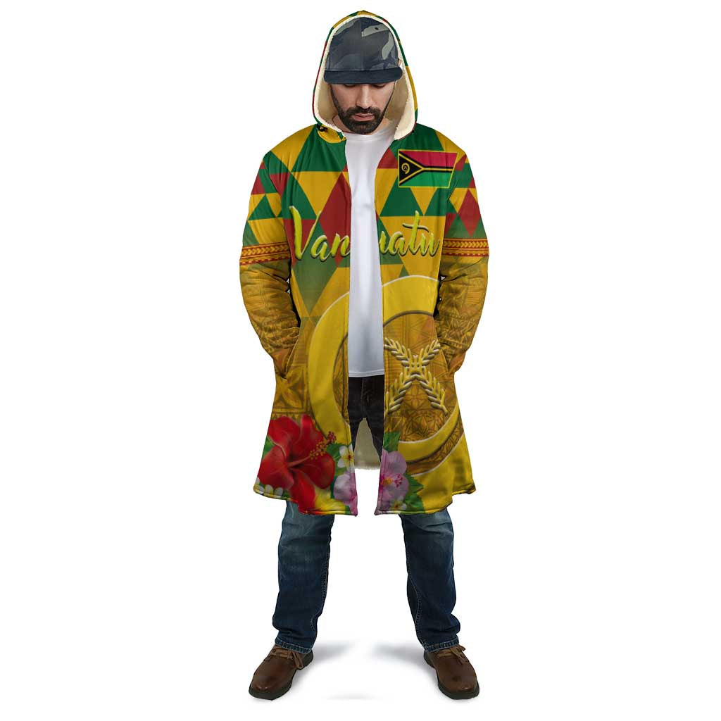 Melanesian Vanuatu Cloak With Tapa Tribal Pattern and Triangle Geometric Tricolor - Polynesian Pride