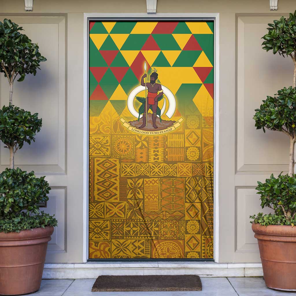 Melanesian Vanuatu Door Cover With Tapa Tribal Pattern and Triangle Geometric Tricolor - Polynesian Pride