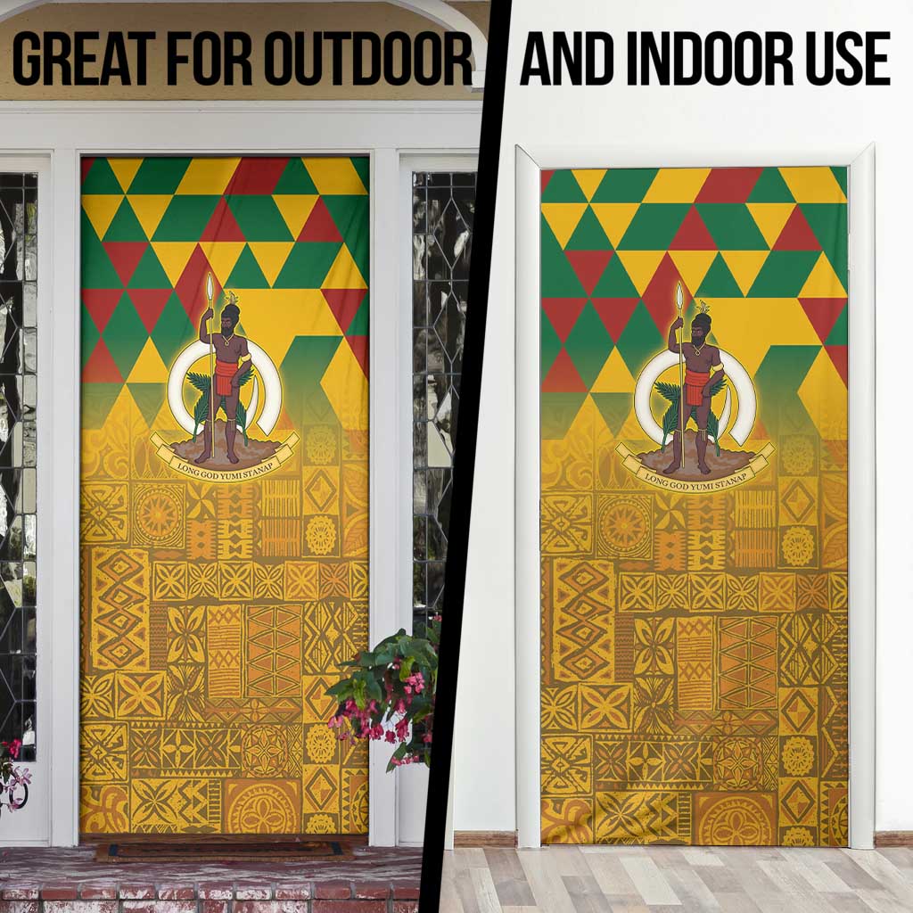 Melanesian Vanuatu Door Cover With Tapa Tribal Pattern and Triangle Geometric Tricolor - Polynesian Pride