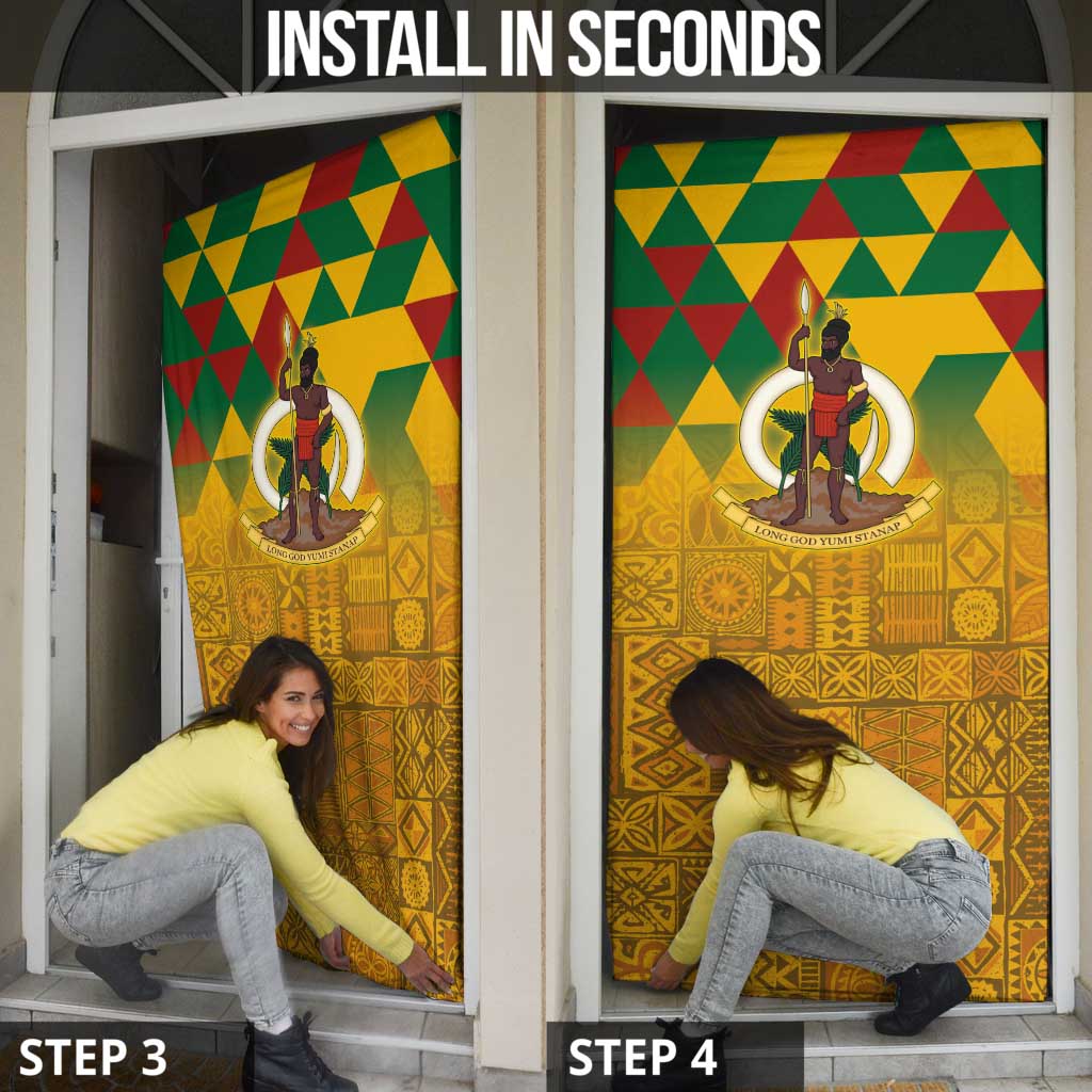 Melanesian Vanuatu Door Cover With Tapa Tribal Pattern and Triangle Geometric Tricolor - Polynesian Pride