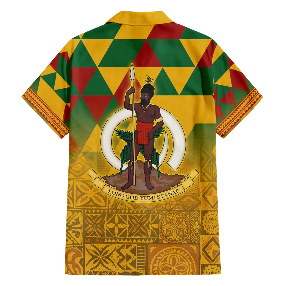 Melanesian Vanuatu Family Matching Off The Shoulder Long Sleeve Dress and Hawaiian Shirt With Tapa Tribal Pattern and Triangle Geometric Tricolor - Polynesian Pride