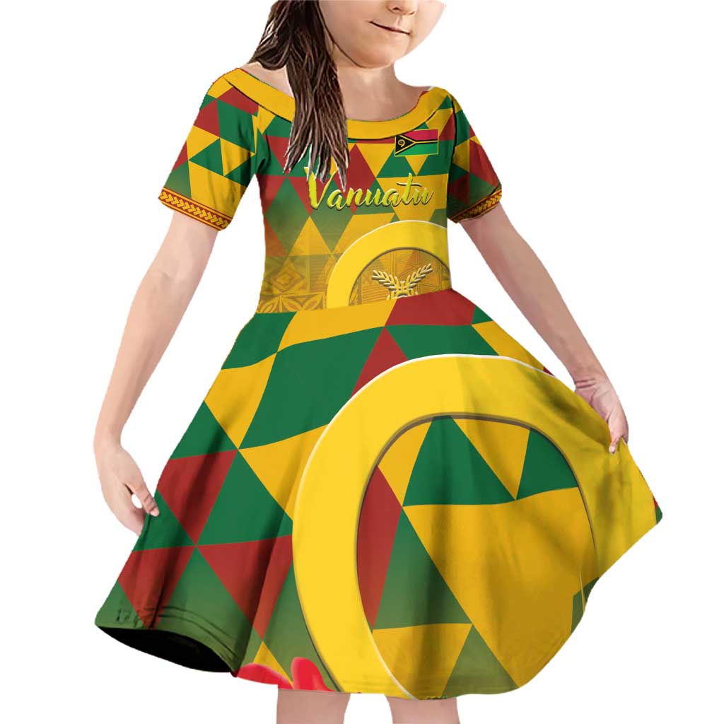 Melanesian Vanuatu Family Matching Off Shoulder Short Dress and Hawaiian Shirt With Tapa Tribal Pattern and Triangle Geometric Tricolor - Polynesian Pride