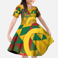 Melanesian Vanuatu Family Matching Puletasi and Hawaiian Shirt With Tapa Tribal Pattern and Triangle Geometric Tricolor LT03 Daughter's Dress Yellow - Polynesian Pride