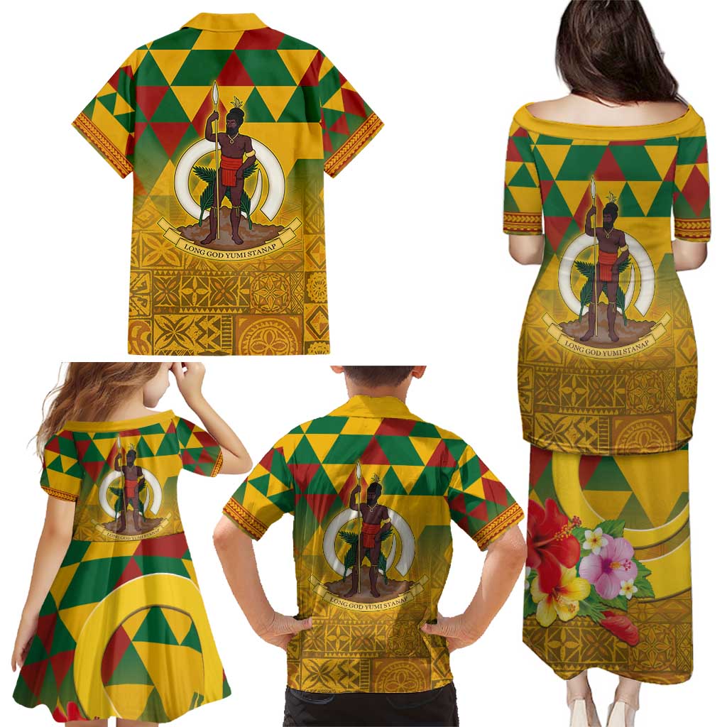 Melanesian Vanuatu Family Matching Puletasi and Hawaiian Shirt With Tapa Tribal Pattern and Triangle Geometric Tricolor LT03 - Polynesian Pride