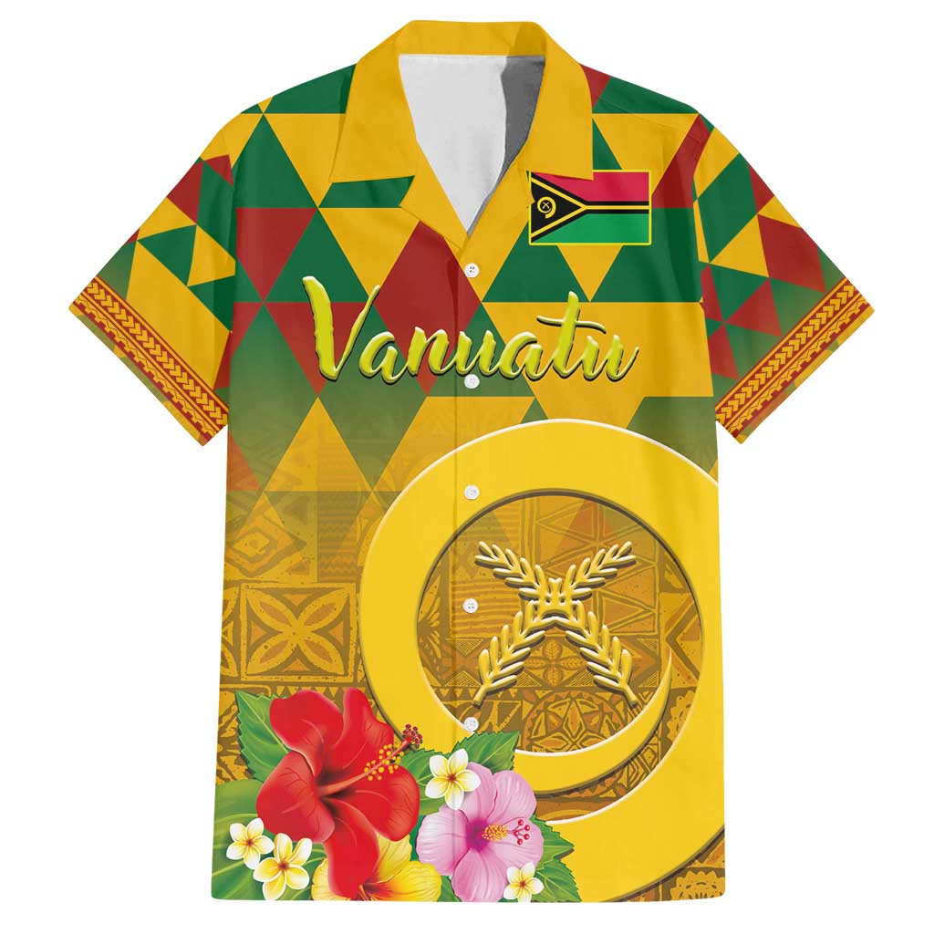 Melanesian Vanuatu Family Matching Puletasi and Hawaiian Shirt With Tapa Tribal Pattern and Triangle Geometric Tricolor LT03 Dad's Shirt - Short Sleeve Yellow - Polynesian Pride