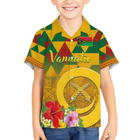 Melanesian Vanuatu Family Matching Puletasi and Hawaiian Shirt With Tapa Tribal Pattern and Triangle Geometric Tricolor LT03 Son's Shirt Yellow - Polynesian Pride