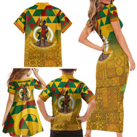 Melanesian Vanuatu Family Matching Short Sleeve Bodycon Dress and Hawaiian Shirt With Tapa Tribal Pattern and Triangle Geometric Tricolor - Polynesian Pride