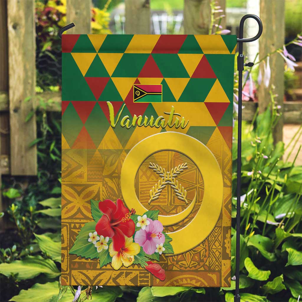 Melanesian Vanuatu Garden Flag With Tapa Tribal Pattern and Triangle Geometric Tricolor - Polynesian Pride
