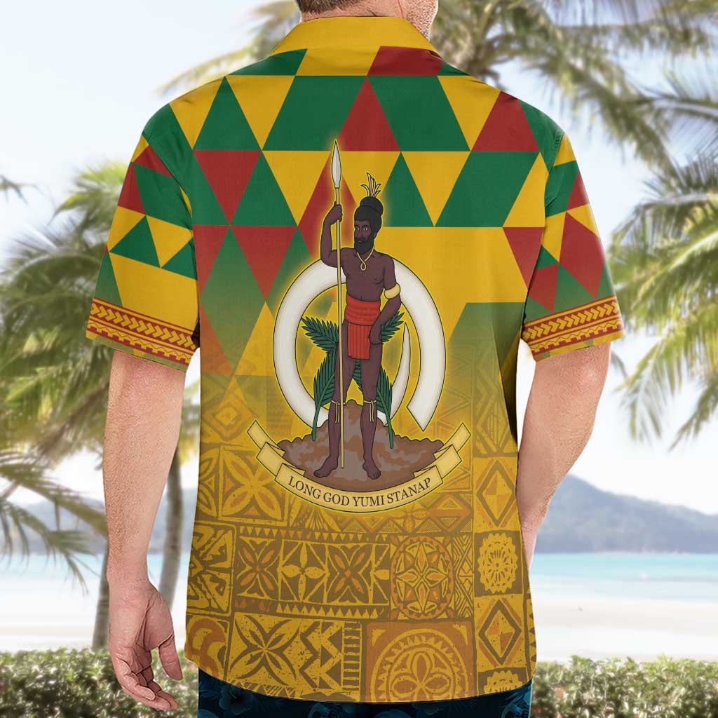 Melanesian Vanuatu Hawaiian Shirt With Tapa Tribal Pattern and Triangle Geometric Tricolor - Polynesian Pride