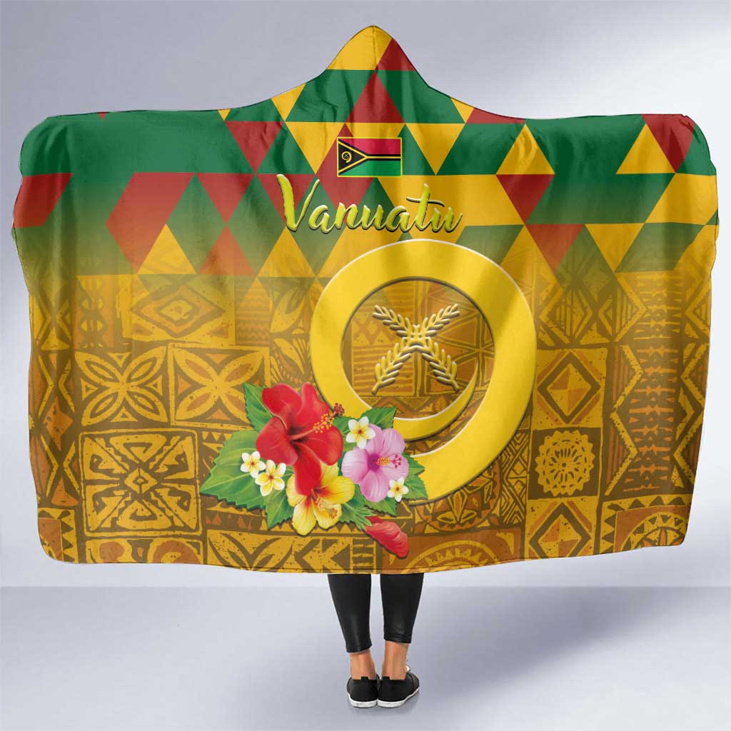 Melanesian Vanuatu Hooded Blanket With Tapa Tribal Pattern and Triangle Geometric Tricolor - Polynesian Pride