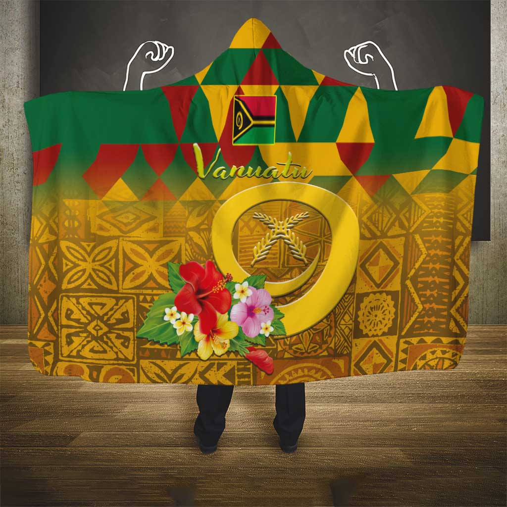 Melanesian Vanuatu Hooded Blanket With Tapa Tribal Pattern and Triangle Geometric Tricolor - Polynesian Pride